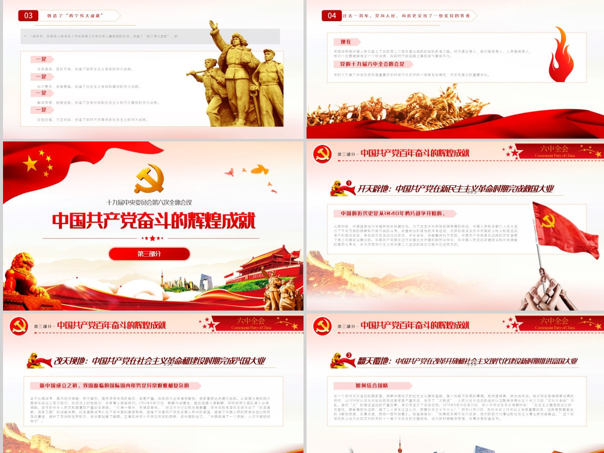 十九届六中全会会议介绍PPT党建党课PPT全面总结党的百年奋斗的重大成就和历史经验问题党课课件