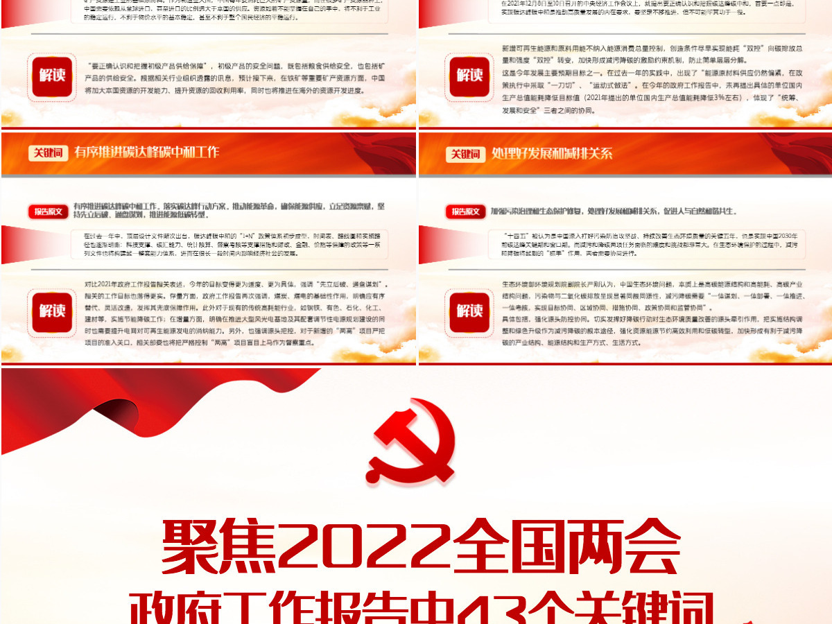 聚焦2022全国两会红色精品政府工作报告中43个关键词解读专题党课课件模板PPT-含讲稿