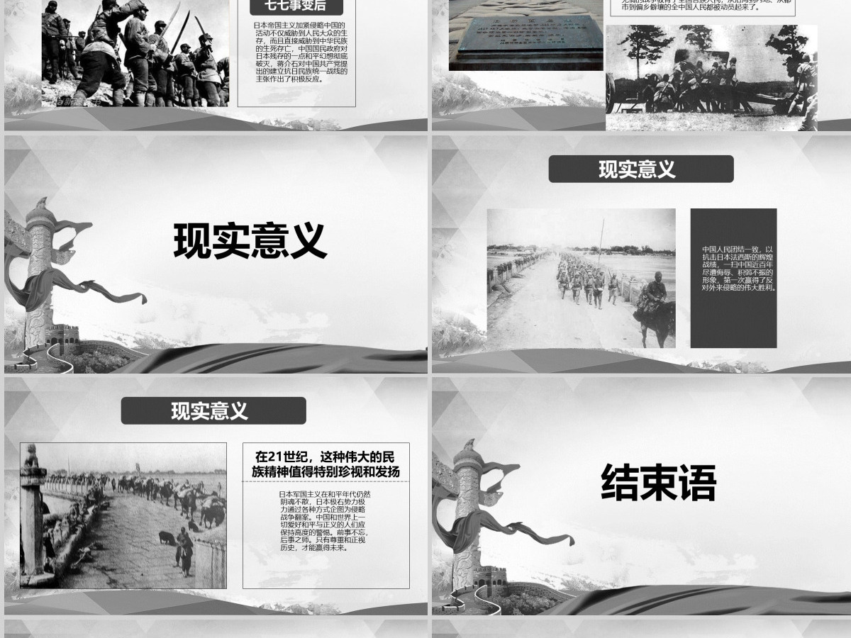 原创卢沟桥事变七七事变抗战胜利PPT模板-版权可商用