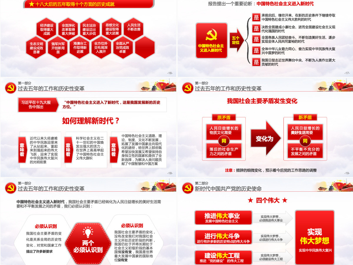 2019中国风学习贯彻十九大会议精神党支部党员党课学习PPT模板-含讲稿