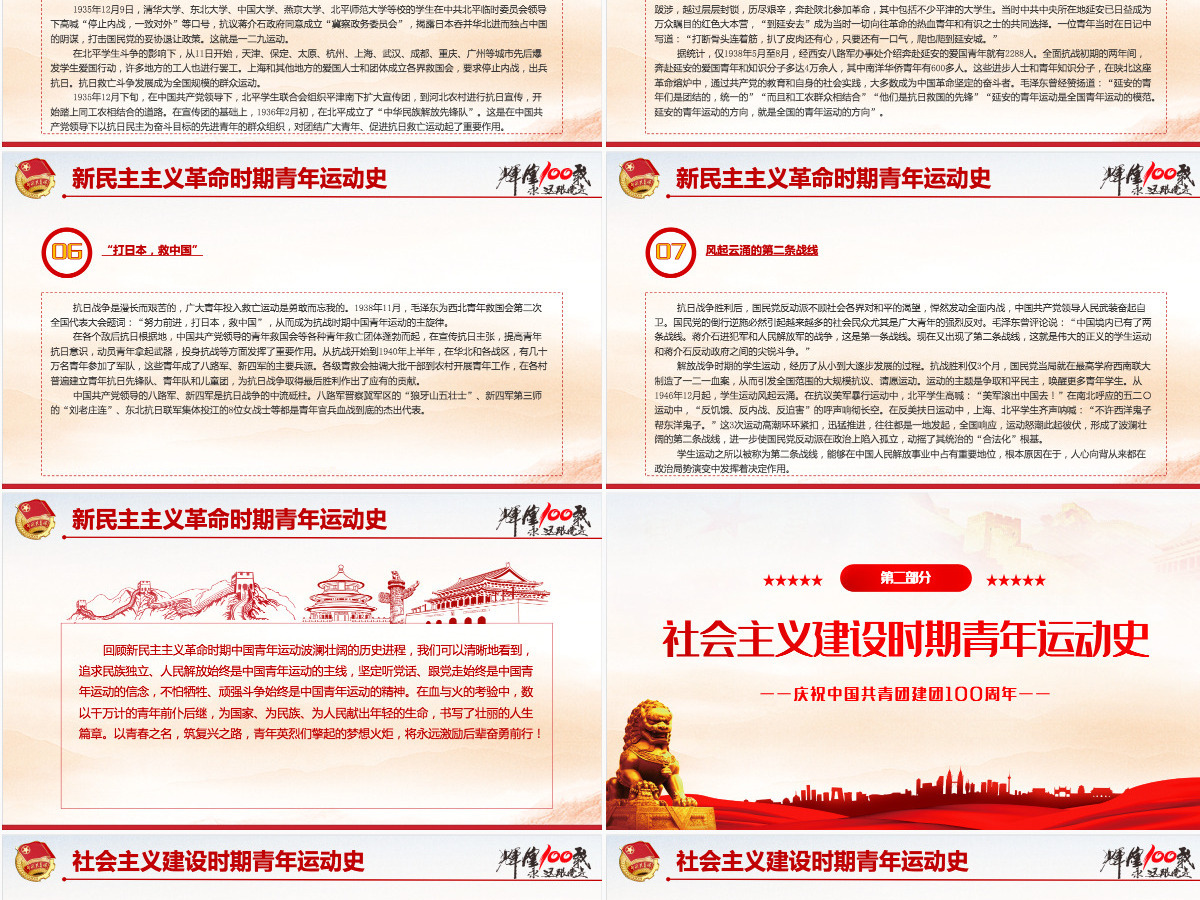 中国青年运动史红色党建风中国共青团成立100周年弘扬五四精神挥洒热血青春专题团课PPT-含讲稿 中国青年运动史红色党建风中国共青团成立100周年弘扬五四精神挥洒热血青春专题团课PPT-含讲稿