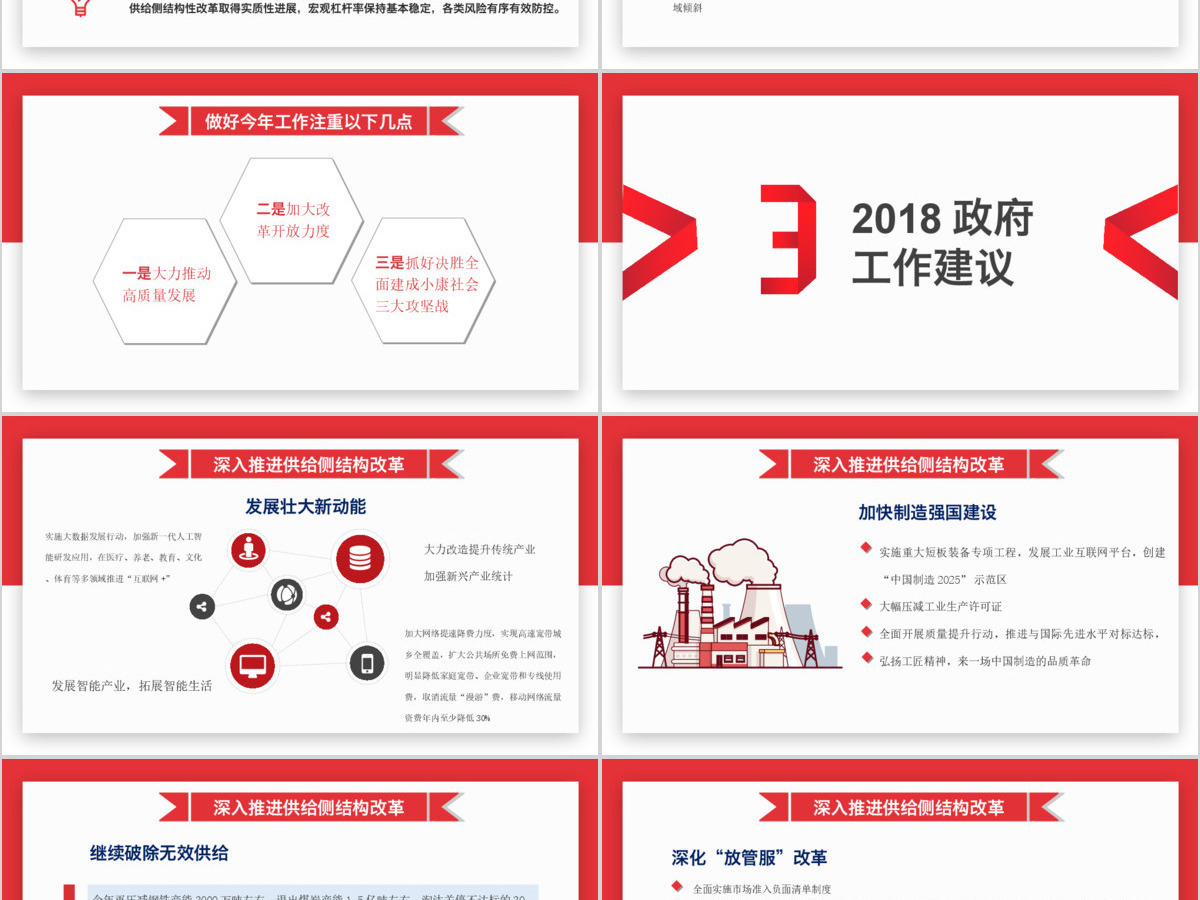 红白扁平风两会政府工作报告解读PPT模板 红白扁平风两会政府工作报告解读PPT模板