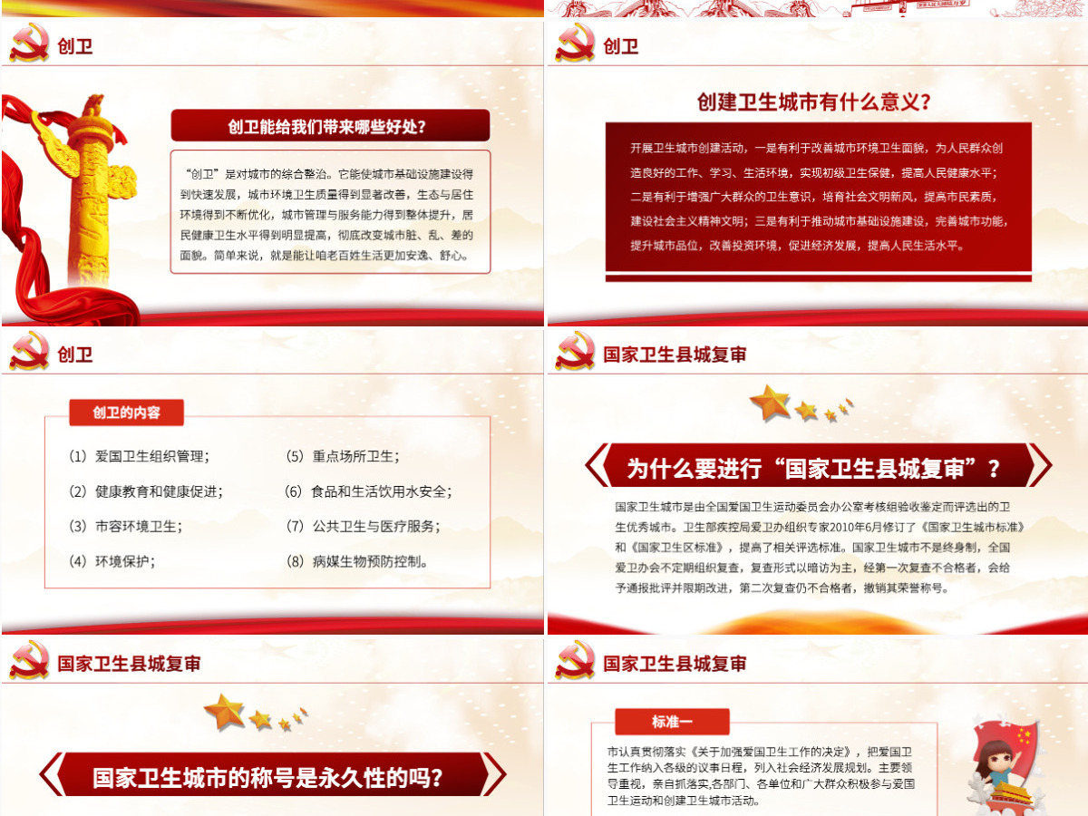 党政府迎接国家卫生县城复审创建国家卫生城市工作汇报总结报告通用PPT
