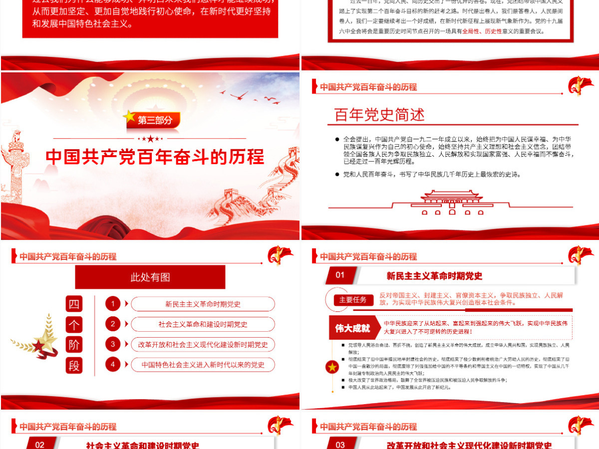 六中全会红色简洁风深入解读十九届六中全会会议精神及其公报全文内容党员学习党课课件PPT-含讲稿 六中全会红色简洁风深入解读十九届六中全会会议精神及其公报全文内容党员学习党课课件PPT-含讲稿