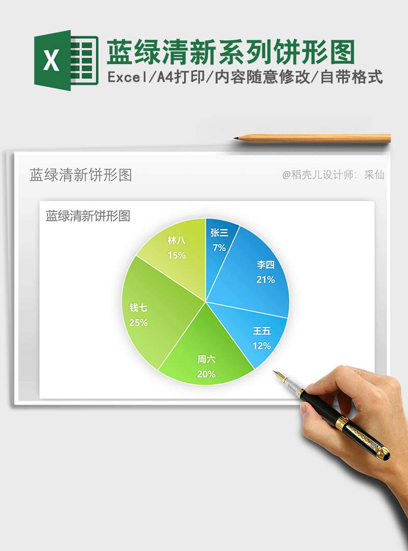 2021年蓝绿清新系列饼形图