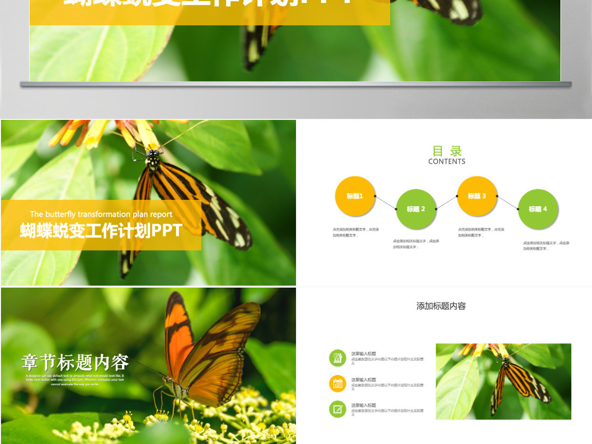 蝴蝶蜕变商务工作计划通用PPT模板