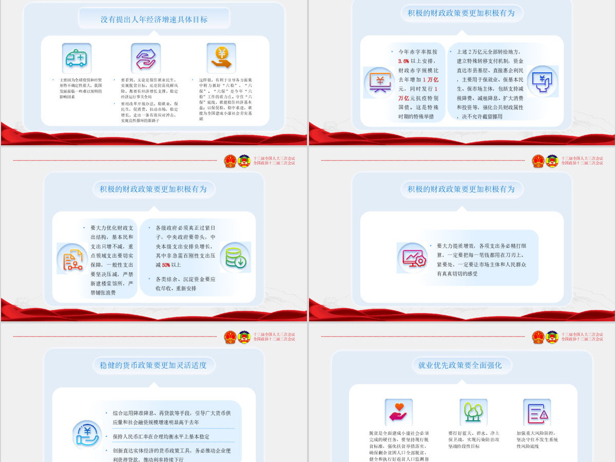 2020蓝色红色新拟态风全国两会聚焦两会精神PPT模版 2020蓝色红色新拟态风全国两会聚焦两会精神PPT模版