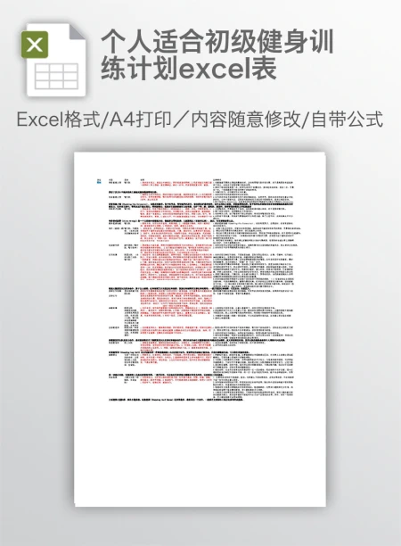 个人适合初级健身训练计划excel表
