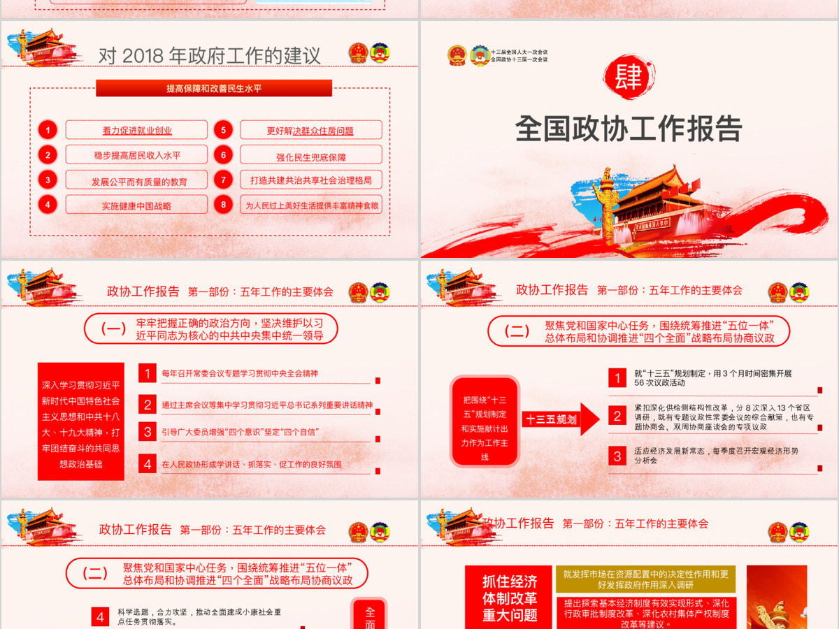 创新中国风聚焦两会关注民生贯彻落实政协政府工作报告精神党建党课ppt