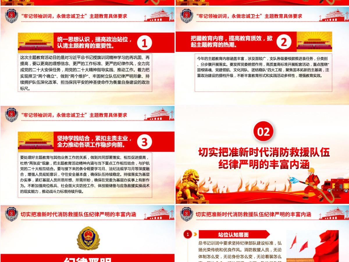 牢记领袖训词永做忠诚卫士红色大气喜迎二十大全力保平安消防系统专题党课PPT