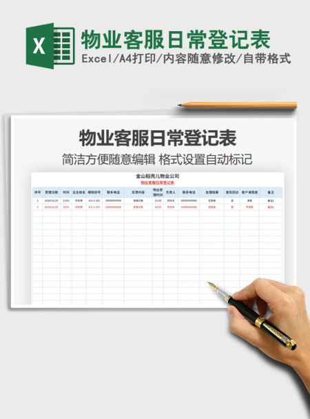 2021年物业客服日常登记表 2021年物业客服日常登记表