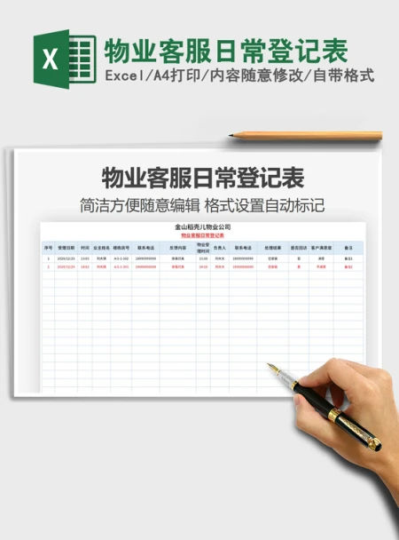 2021年物业客服日常登记表 2021年物业客服日常登记表