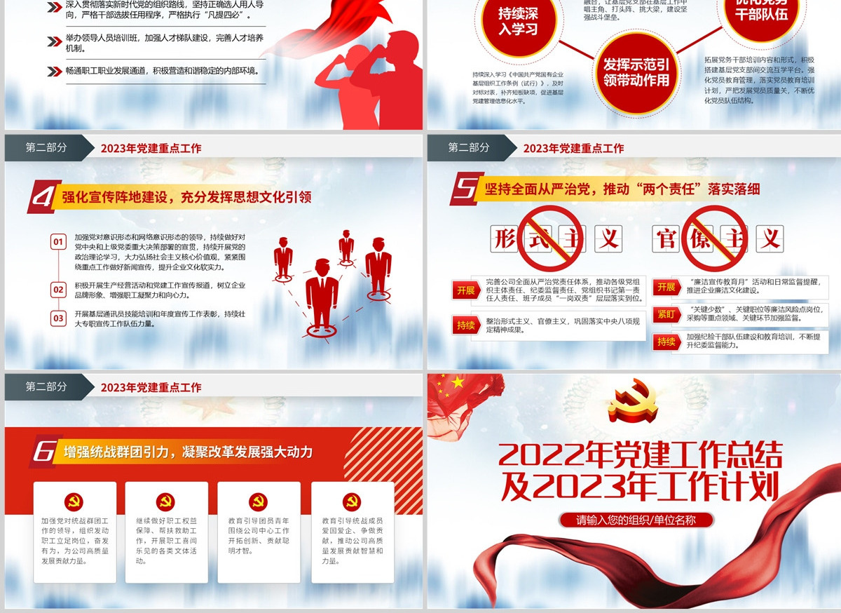 蓝色简洁党政工作总结国企党委2022党建工作总结及2023工作计划党支部汇报PPT模板-含讲稿