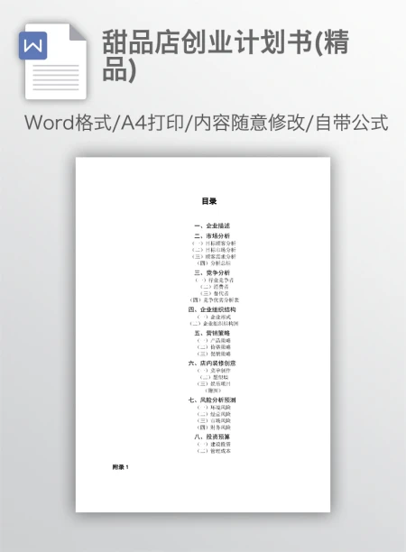 甜品店创业计划书(精品)