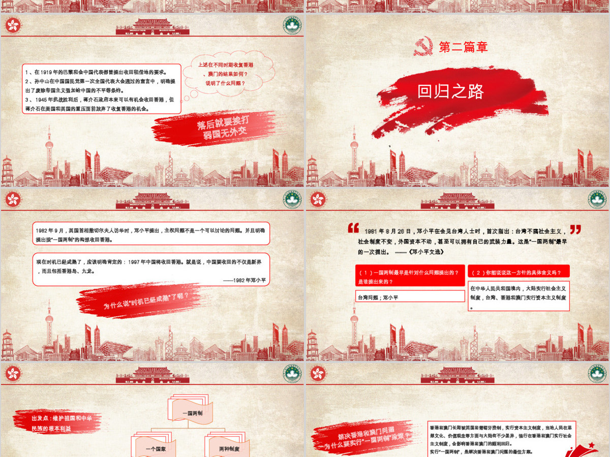 原创红色党政庆祝香港和澳门回归祖国22周年党政党课PPT模板