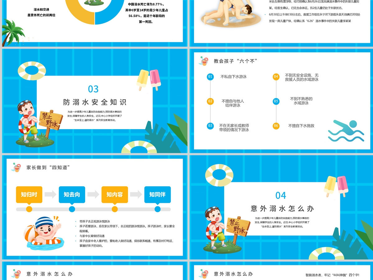 2023防溺水齐行动PPT卡通风中小学生防溺水安全教育主题班会课件模板 2023防溺水齐行动PPT卡通风中小学生防溺水安全教育主题班会课件模板