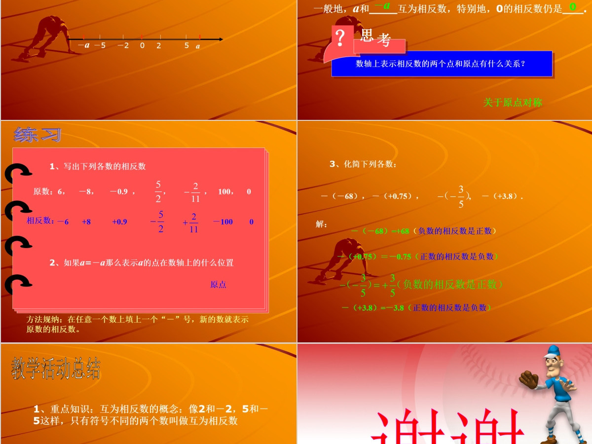 义务教育标准实验教科书数学课件七年级上册第一章有理数相反数PPT模板 义务教育标准实验教科书数学课件七年级上册第一章有理数相反数PPT模板