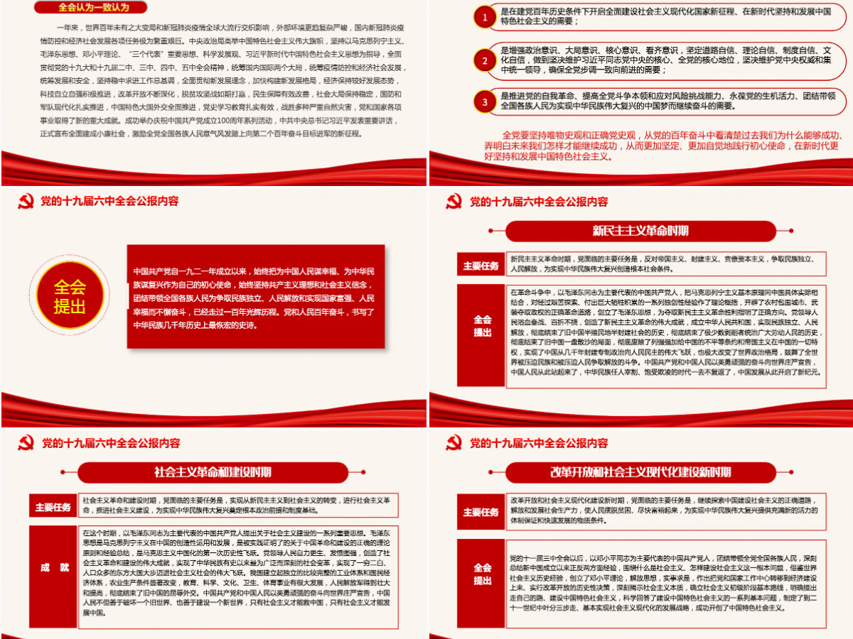十九届六中全会公报PPT红色党政风中国共产党第十九届中央委员会第六次全体会议公报全文内容党课-含讲稿 十九届六中全会公报PPT红色党政风中国共产党第十九届中央委员会第六次全体会议公报全文内容党课-含讲稿