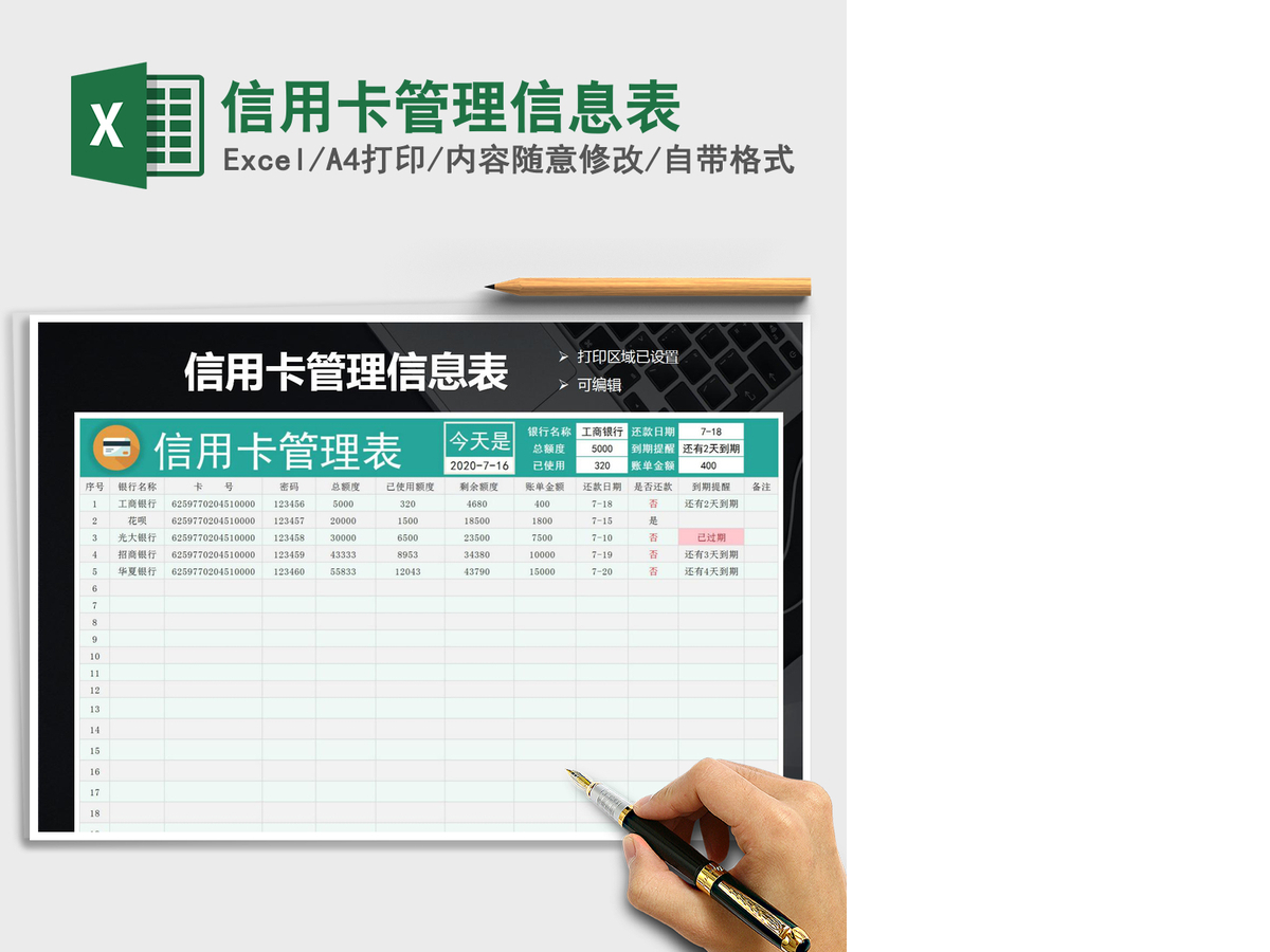 2021年信用卡管理信息表 2021年信用卡管理信息表