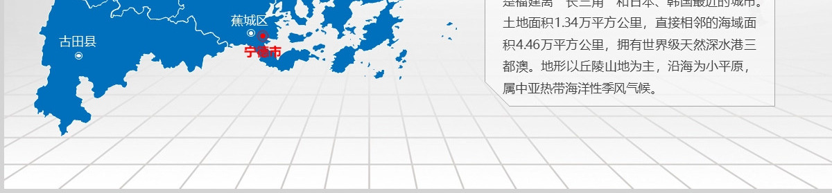 蓝色矢量福建省政区地图PPT模板含详细市县图