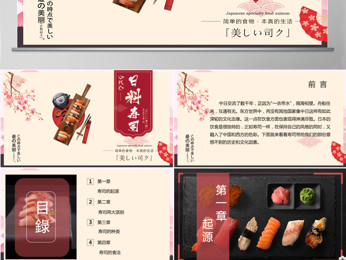 日系相册风日料寿司的形成与发展PPT模板