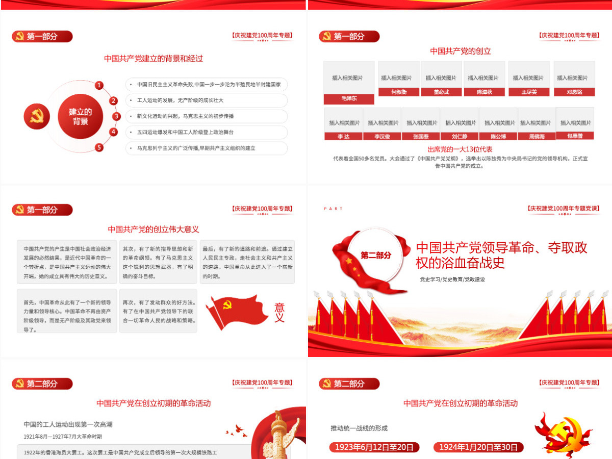 2021学好百年党史凝聚奋斗伟力PPT庆祝建党100周年专题党史学习教育专题辅导党课PPT模板-含讲稿
