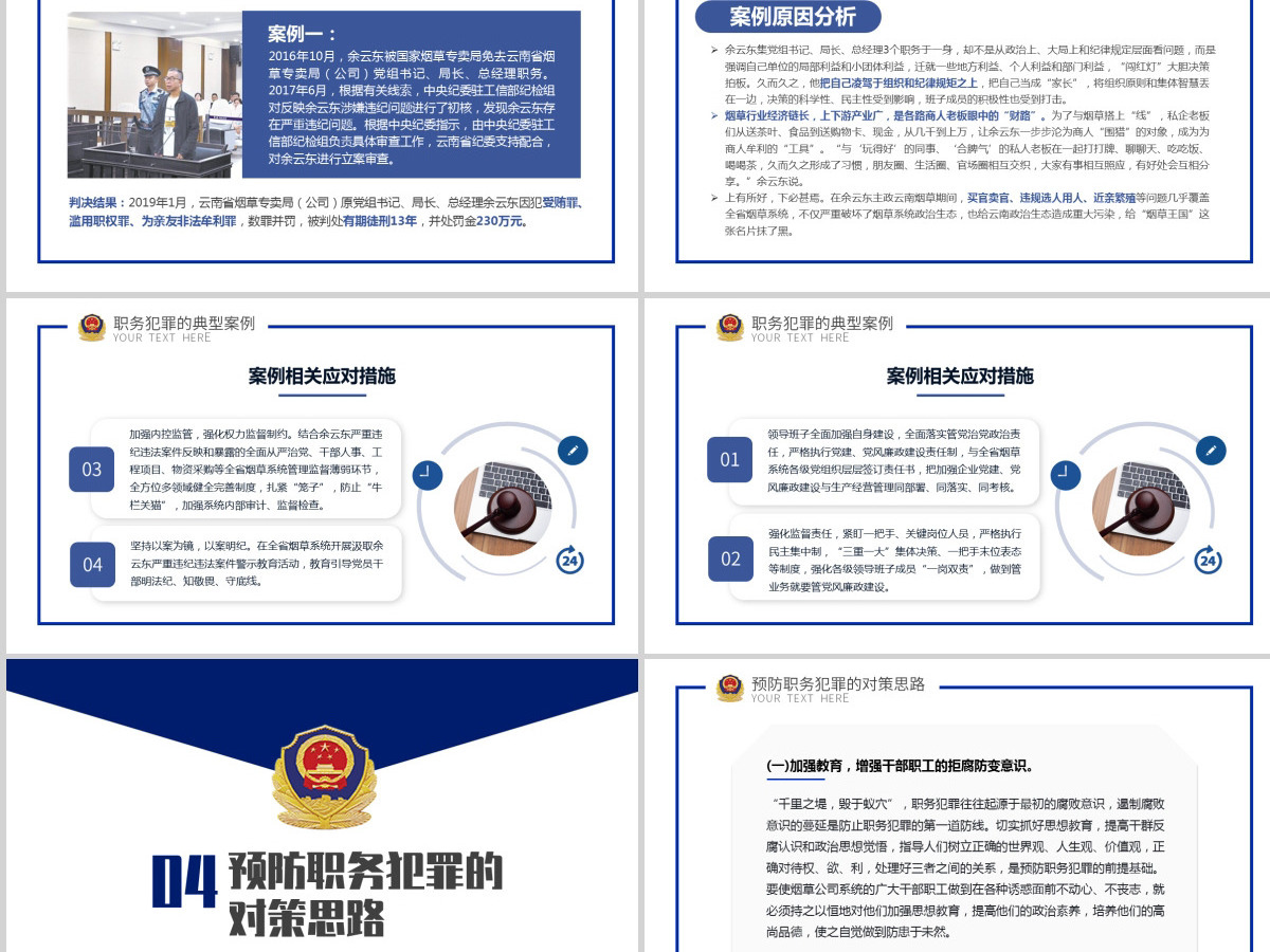 2021蓝色浅谈烟草系统预防职务犯罪的对策和思考庄严大气军警PPT模板