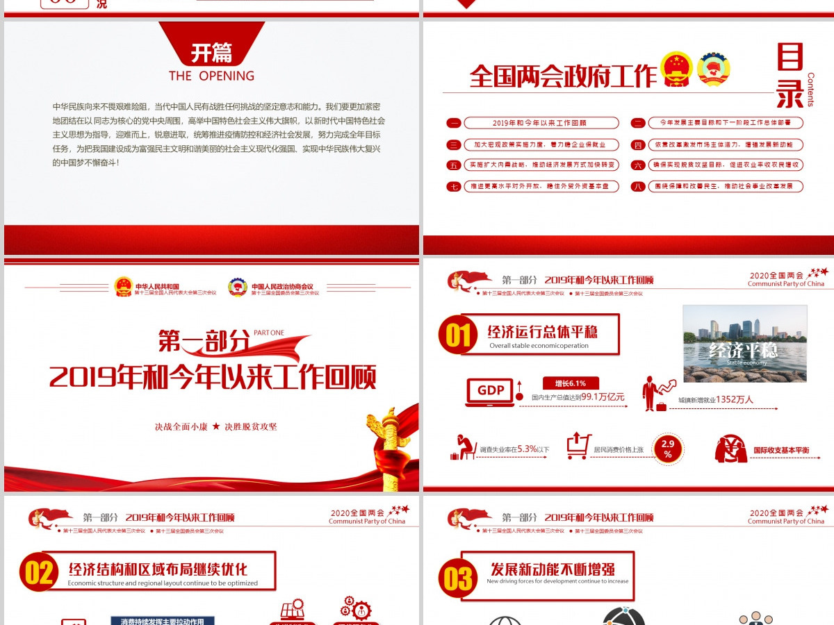 聚焦学习2020全国两会政府工作党建党政ppt模板党支部团支部 聚焦学习2020全国两会政府工作党建党政ppt模板党支部团支部