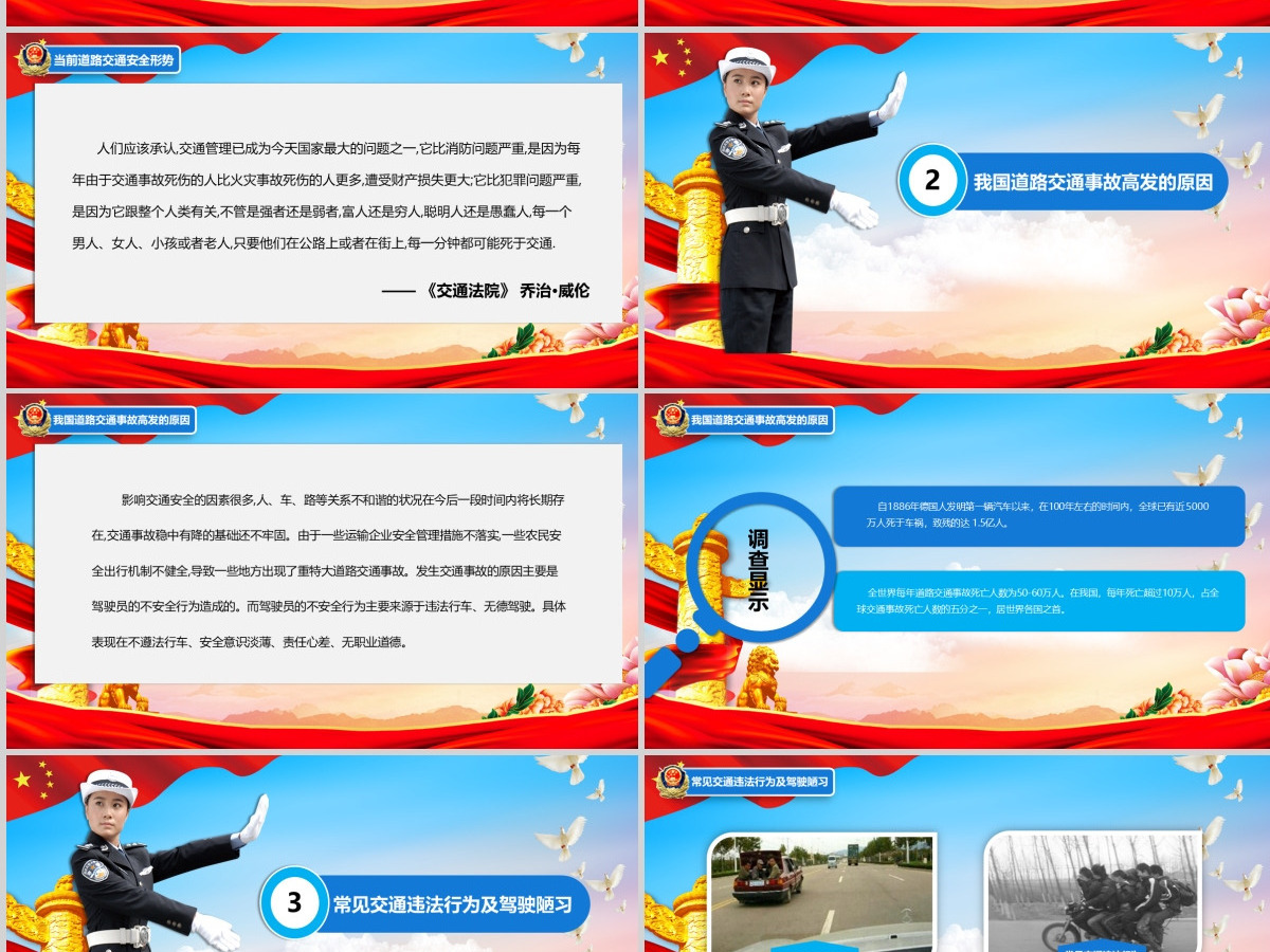 框架完整简约立体交通安全知识培训PPT模板