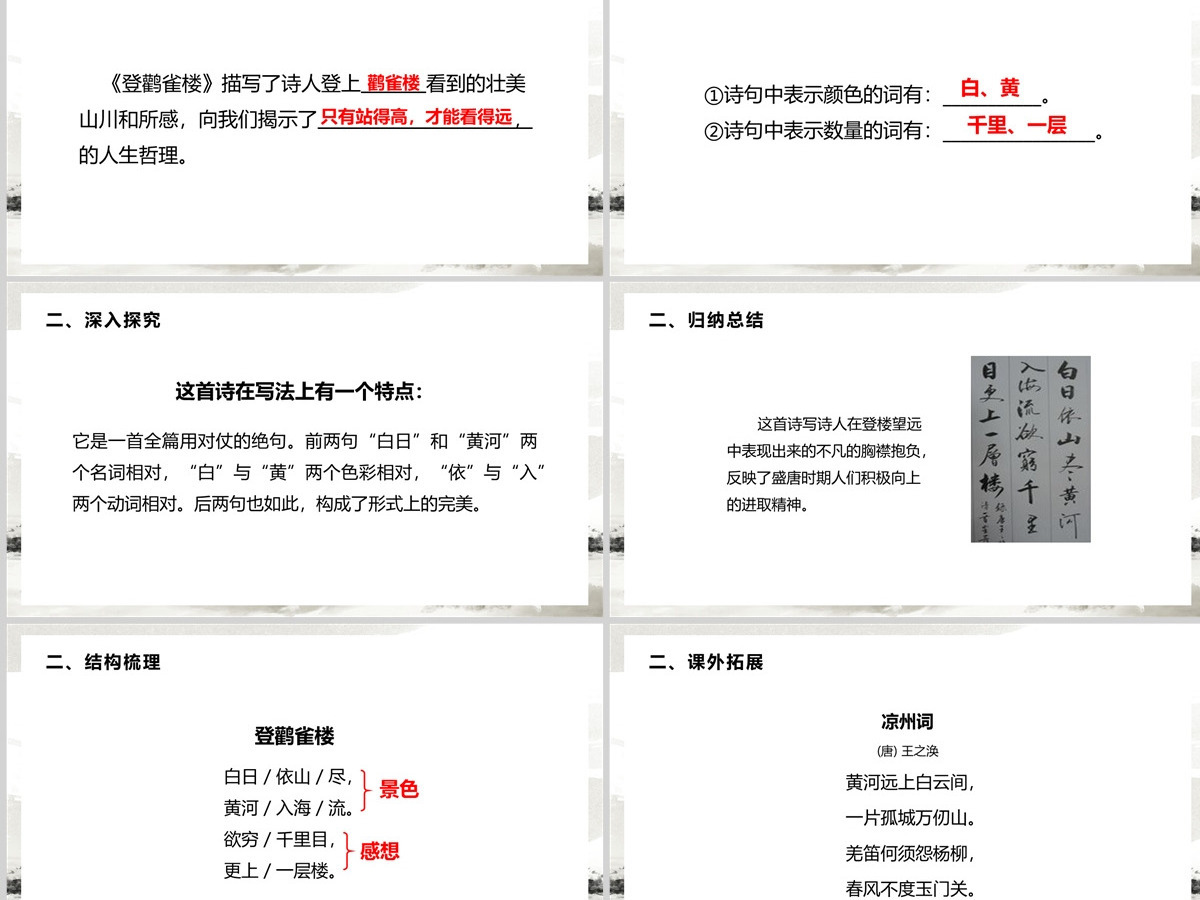 人教版二年级语文上册课文八古诗两首《登鹤雀楼》PPT--含讲稿 人教版二年级语文上册课文八古诗两首《登鹤雀楼》PPT--含讲稿