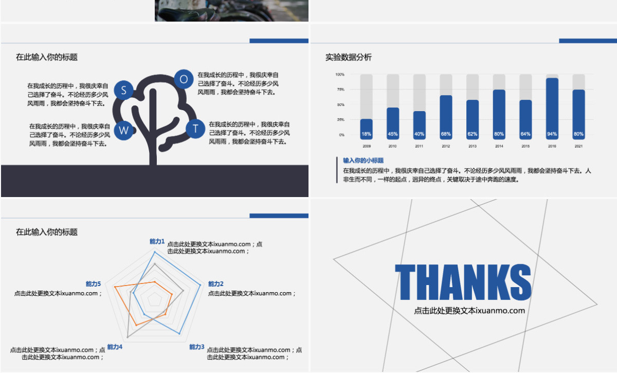 蓝色简约学术汇报工作总结PPT模板