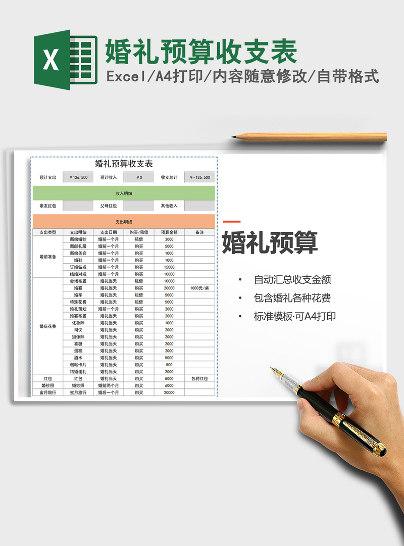 2021年婚礼预算收支表
