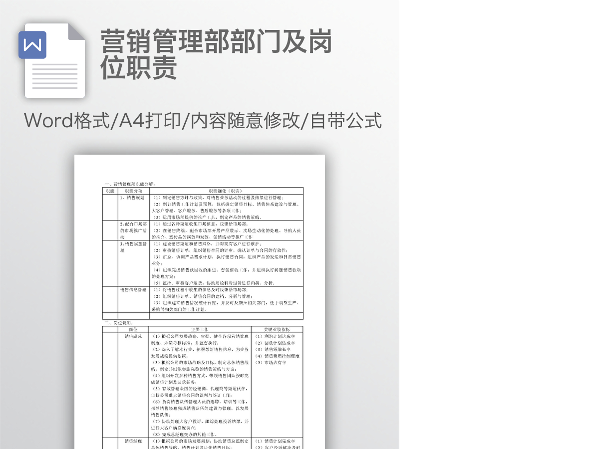 营销管理部部门及岗位职责