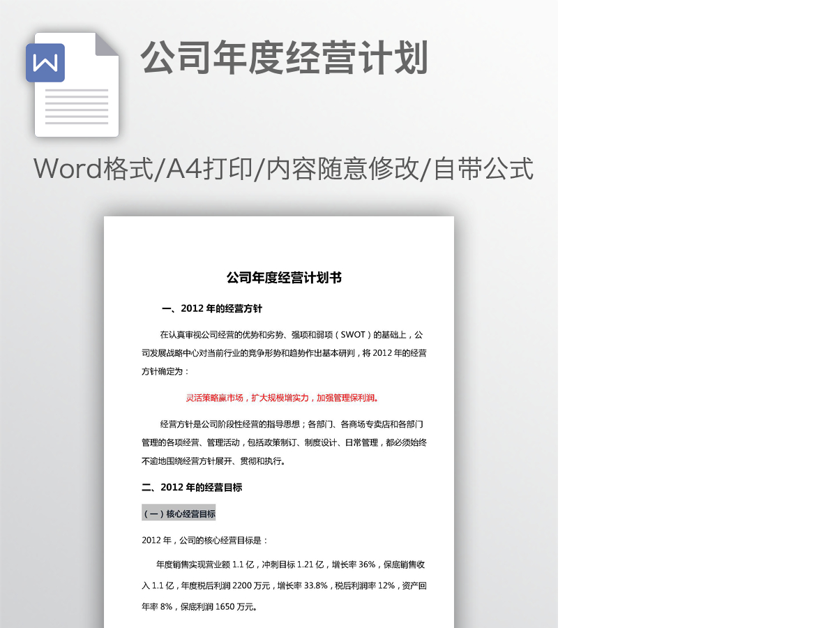 公司年度经营计划 公司年度经营计划
