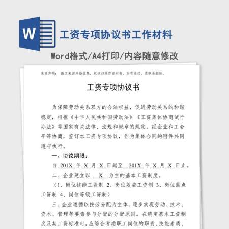 工资专项协议书工作材料