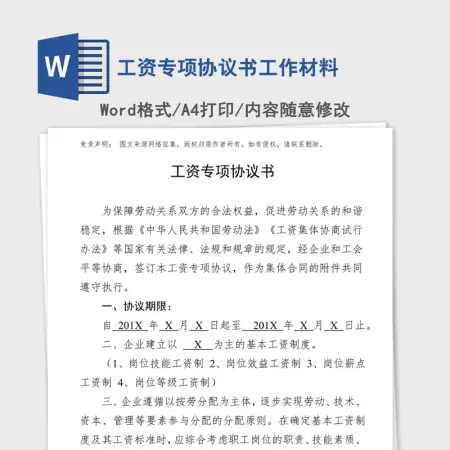 工资专项协议书工作材料