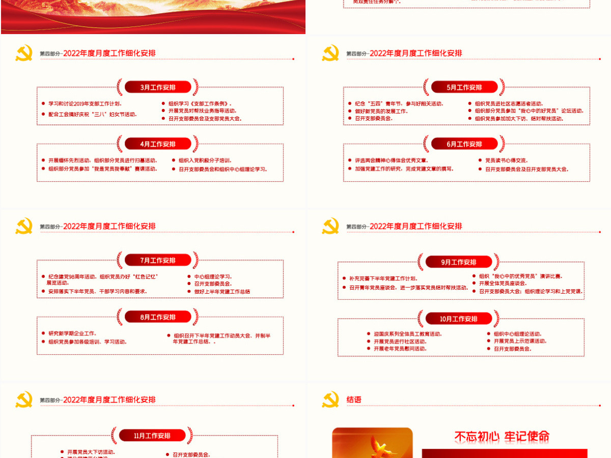 党支部党建年终总结暨2022工作计划PPT不忘初心牢记使命学党史专题系列党课课件模板 党支部党建年终总结暨2022工作计划PPT不忘初心牢记使命学党史专题系列党课课件模板