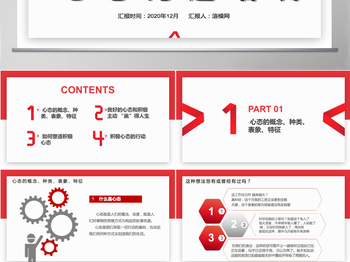 红色员工心态沟通培训知识简约大气通用PPT模板PPT