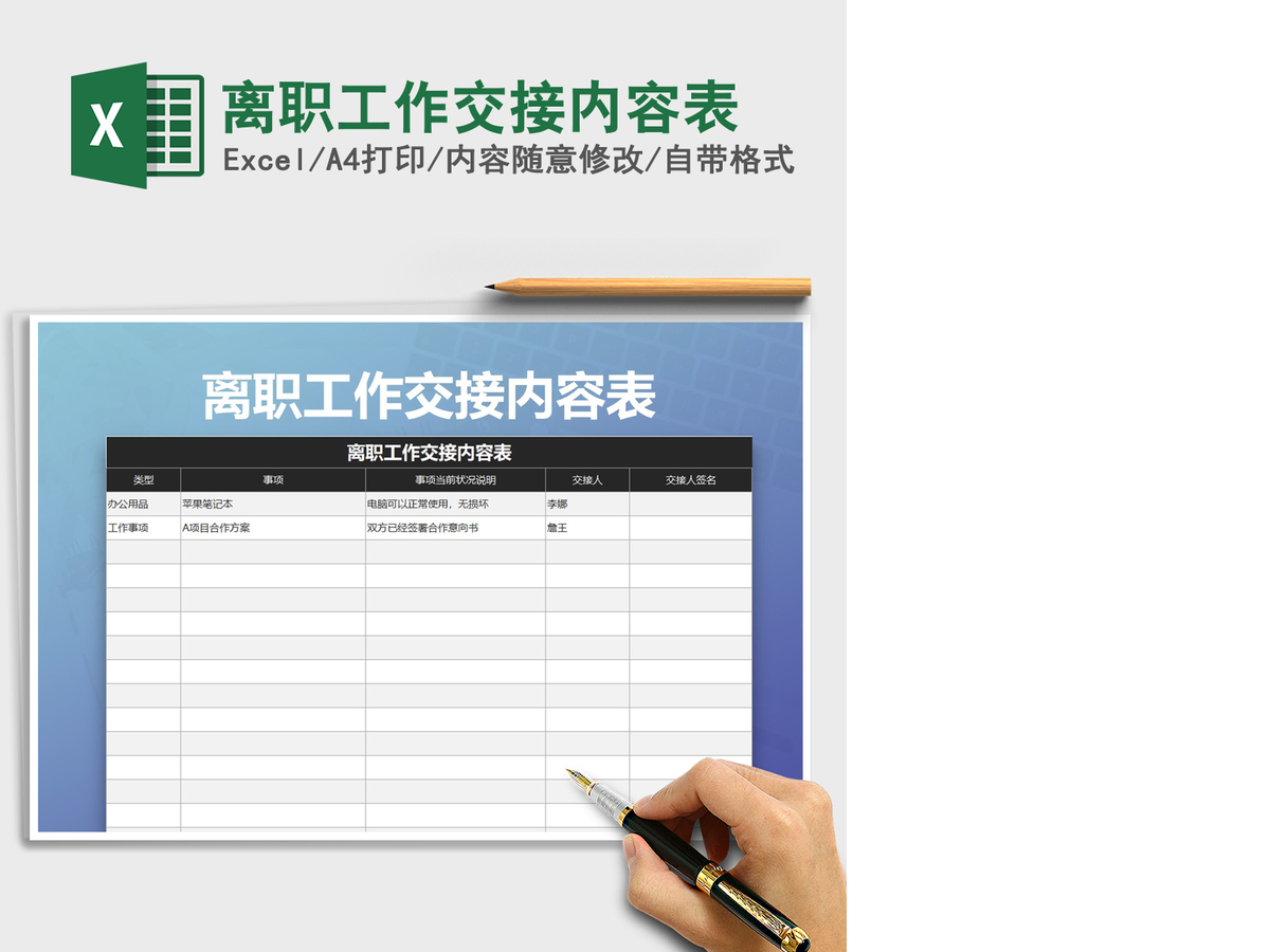 2021年离职工作交接内容表