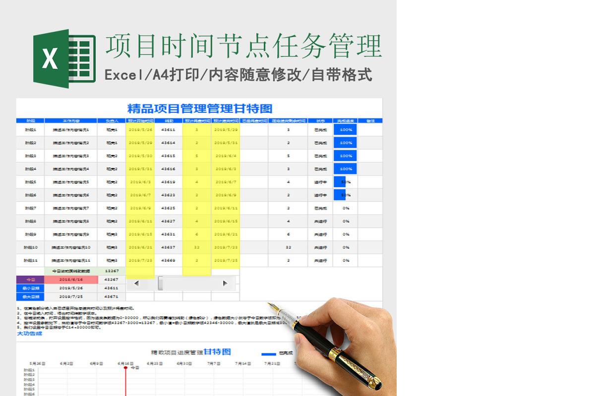 项目时间节点任务管理甘特图Excel表格