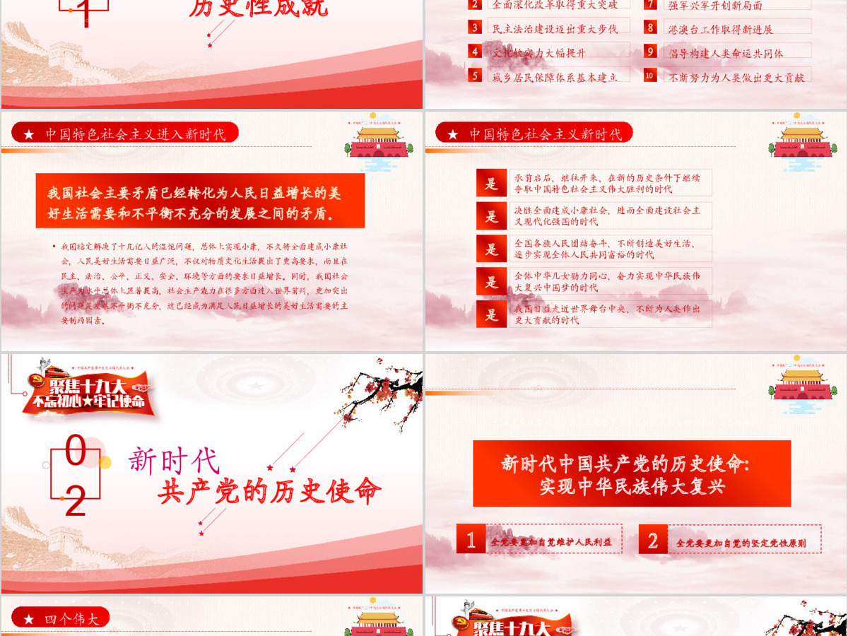 2019中国红色十九大精神PPT模板 2019中国红色十九大精神PPT模板