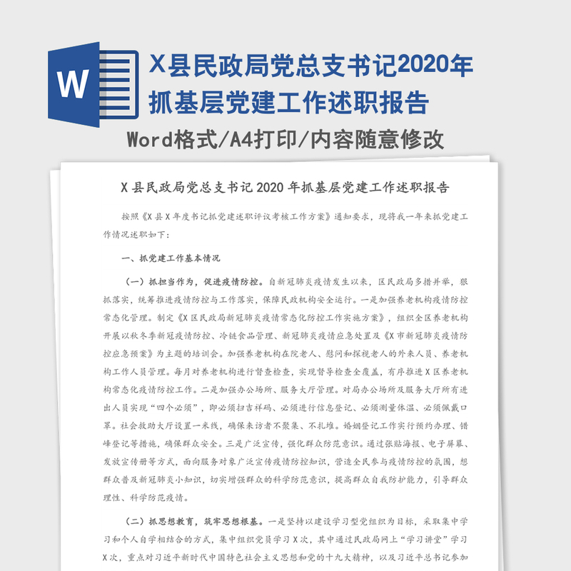 X县民政局党总支书记2020年抓基层党建工作述职报告