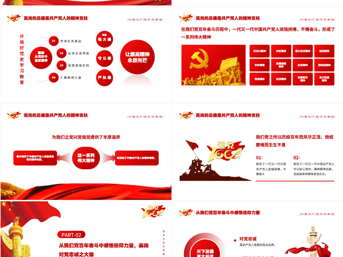 2021学史崇德赓续共产党人精神血脉PPT庆祝建党100周年党史辅导专题党课PPT模板
