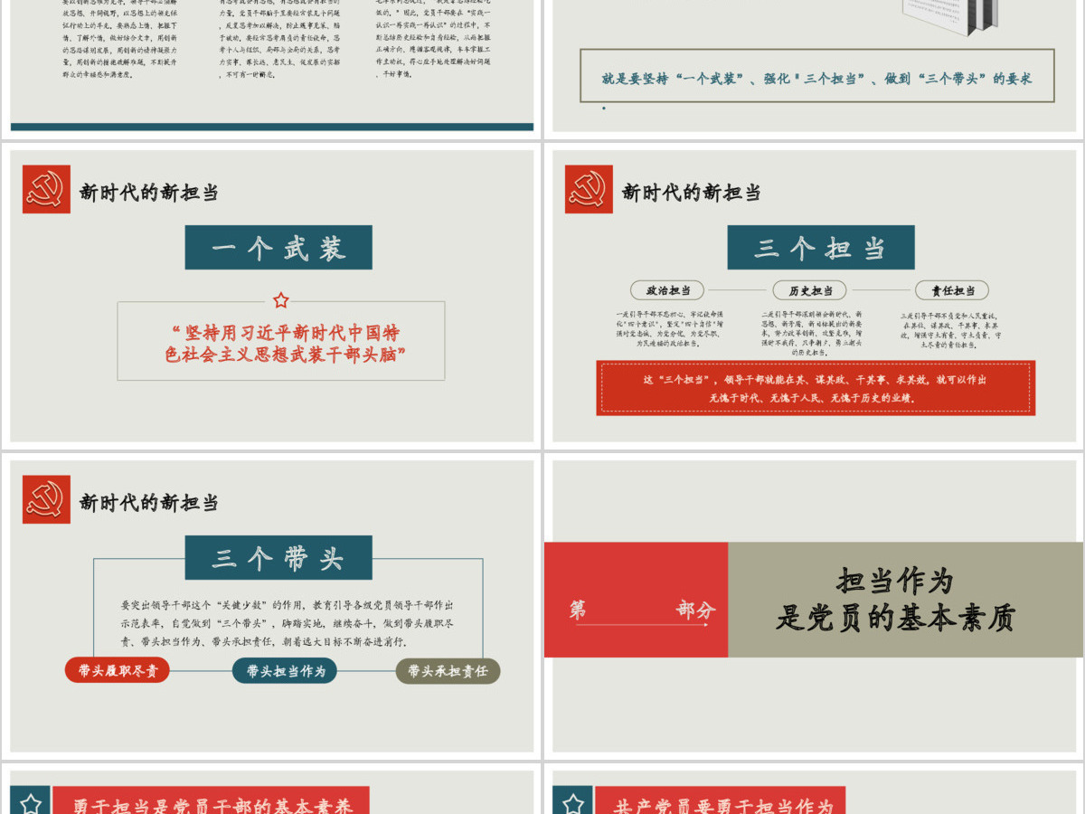 原创党员干部勇担当善作为党课学习PPT模板-版权可商用