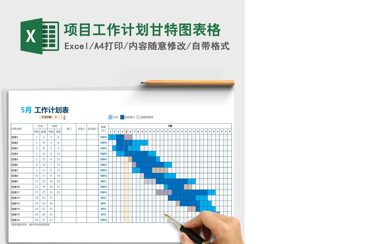 项目工作计划甘特图表格Excel表格模板