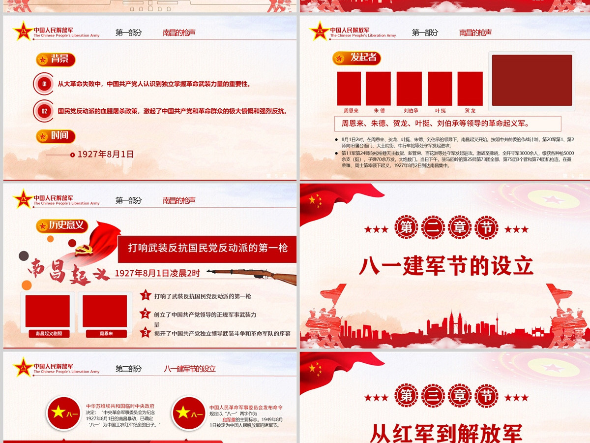 纪念八一建军节红色大气风2022年建军节95周年爱国主义授课辅导国防教育专题党课课件模板PPT