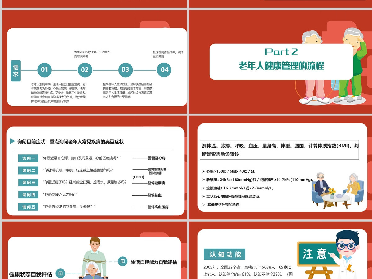 2022老年人健康管理创意插画风医疗尝试科普通用PPT模板 2022老年人健康管理创意插画风医疗尝试科普通用PPT模板