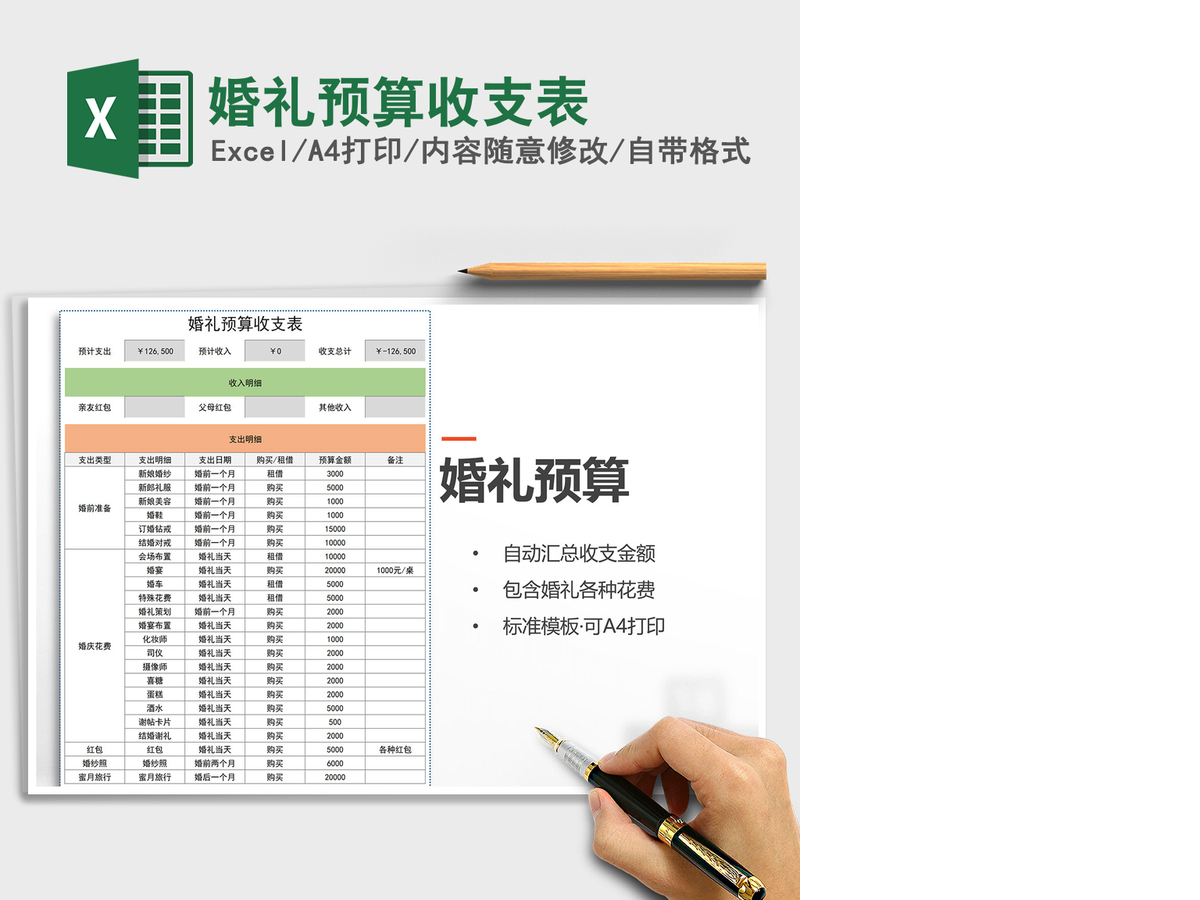 2021年婚礼预算收支表
