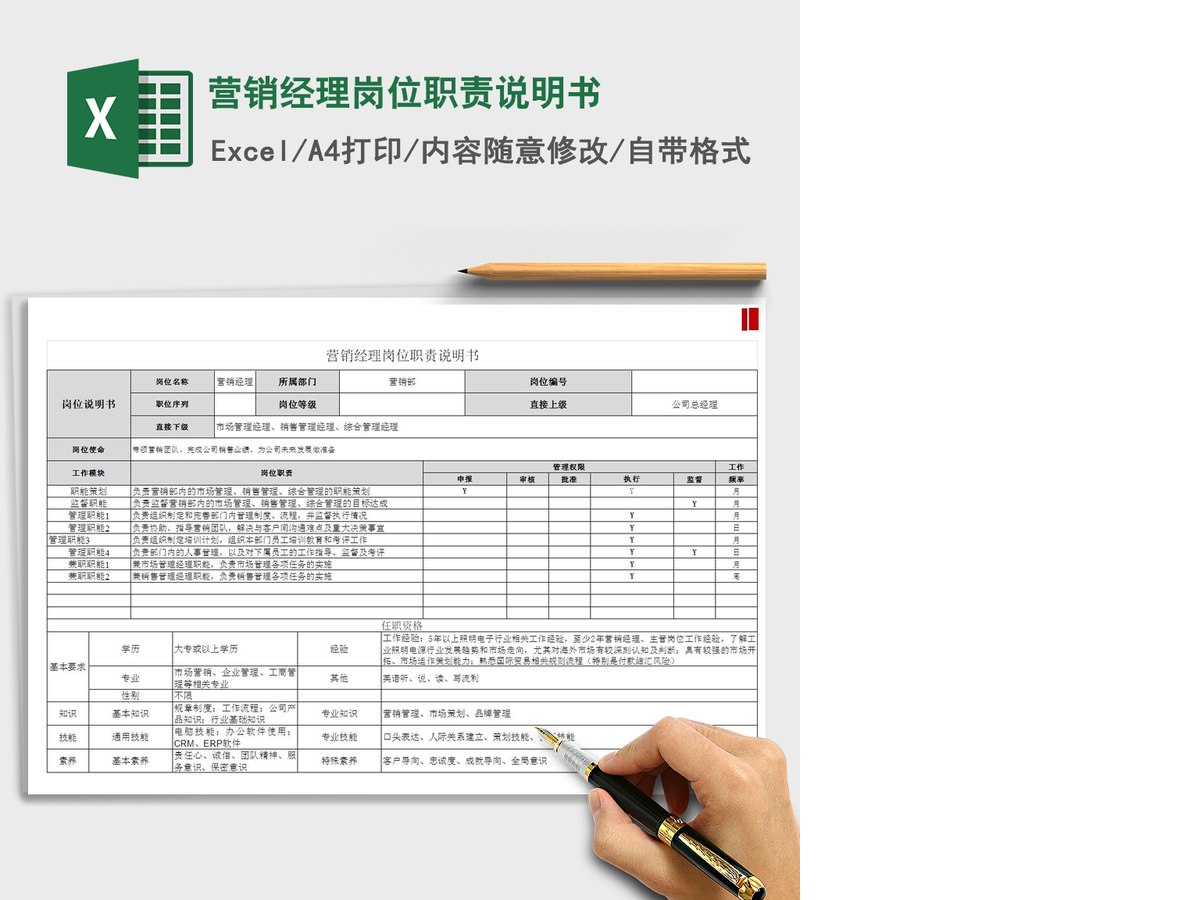 2021年营销经理岗位职责说明书 2021年营销经理岗位职责说明书