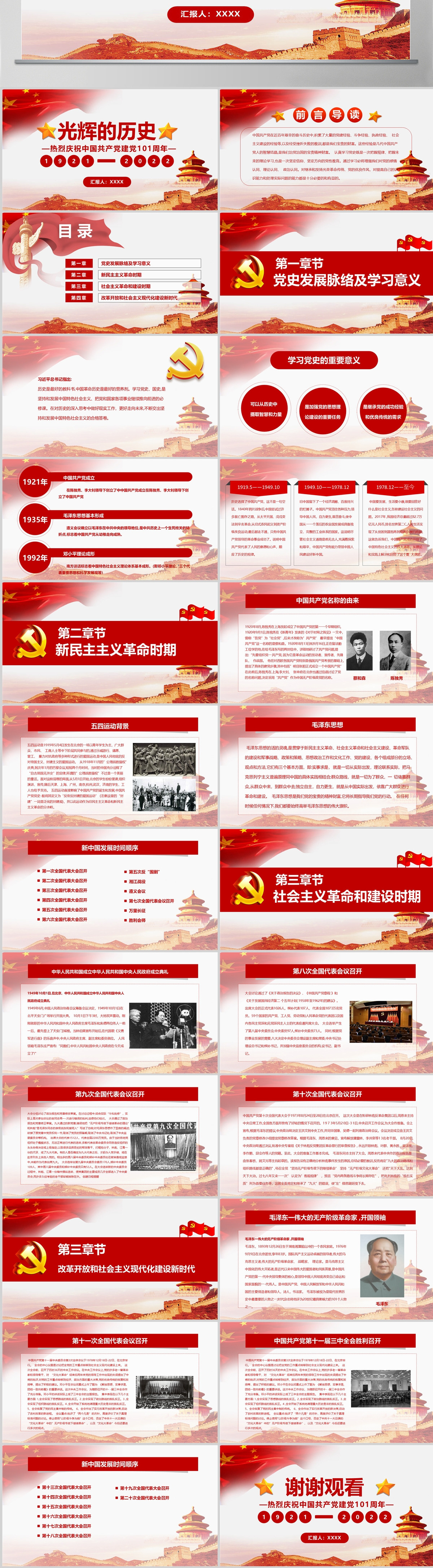2022年红色精美大气中国风建党节ppt模板